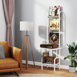 Supporto per giradischi a 5 livelli con scaffale e tavolo per giradischi-Supporto per giradischi con porta vinili Grigio e Bianco