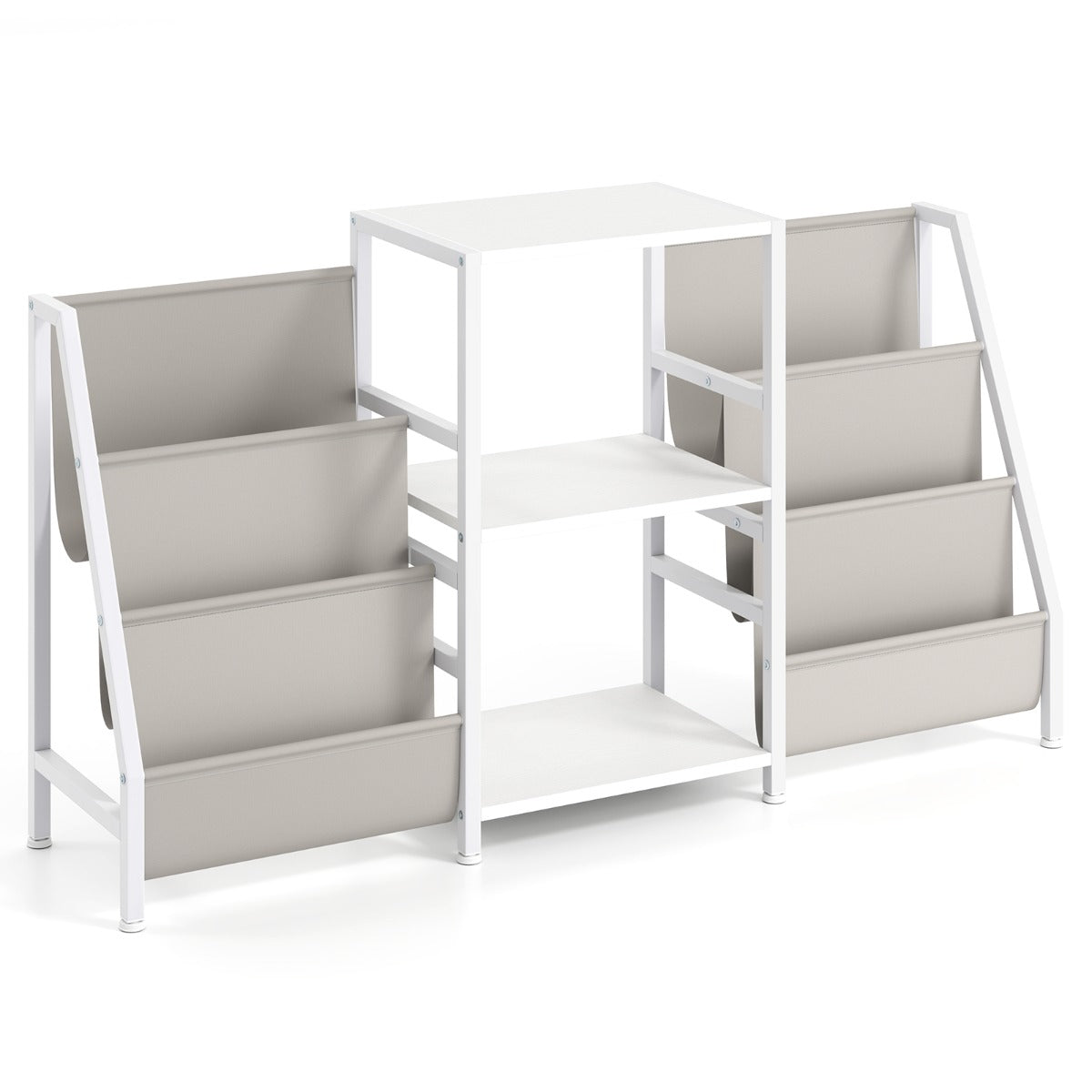 Tavolino per giradischi di archiviazione e struttura in metallo, Supporto per giradischi per vinili Bianco-Scaffali e librerie