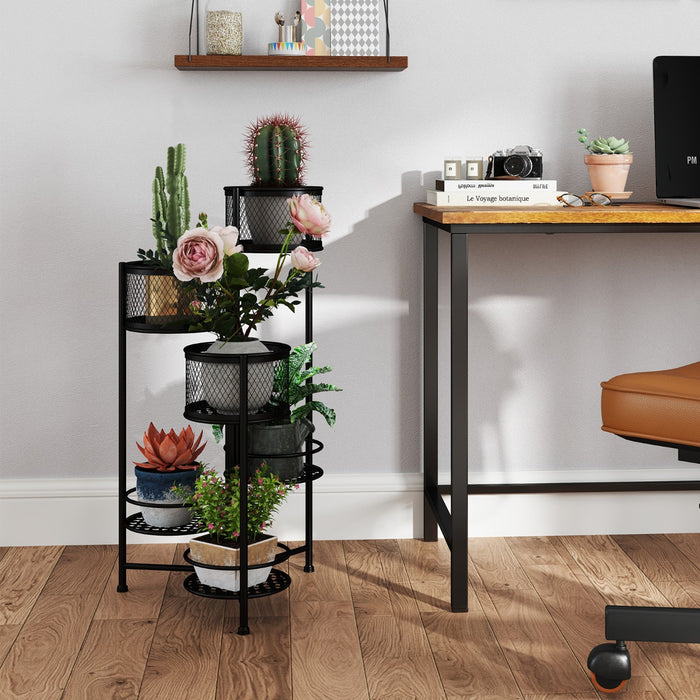 Supporto per piante in metallo pieghevole a 6 livelli, Supporto per vasi da fiori per interni ed esterni Nero-Scaffali per piante