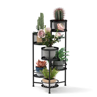 Supporto per piante in metallo pieghevole a 6 livelli, Supporto per vasi da fiori per interni ed esterni Nero-Scaffali per piante