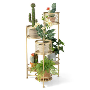 Supporto per piante in metallo pieghevole a 6 livelli, Supporto per vasi da fiori per interni ed esterni Oro-Scaffali per piante
