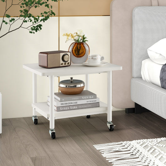 Tavolino in legno multifunzione con ruote girevoli-Mobiletto carrello con 2 ripiani 49x40x37cm Bianco