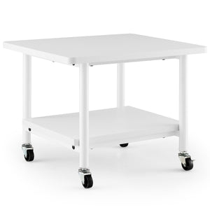 Tavolino in legno multifunzione con ruote girevoli-Mobiletto carrello con 2 ripiani 49x40x37cm Bianco
