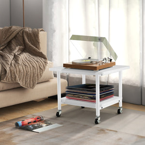 Tavolino in legno multifunzione con ruote girevoli-Mobiletto carrello con 2 ripiani 49x40x37cm Bianco