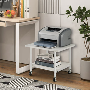 Tavolino in legno multifunzione con ruote girevoli-Mobiletto carrello con 2 ripiani 49x40x37cm Bianco