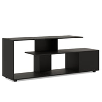 Supporto per TV con ripiani di stoccaggio e armadietto-Console media a 3 ripiani asimmetrici per soggiorno Nero