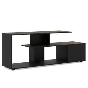 Supporto per TV con ripiani di stoccaggio e armadietto-Console media a 3 ripiani asimmetrici per soggiorno Nero