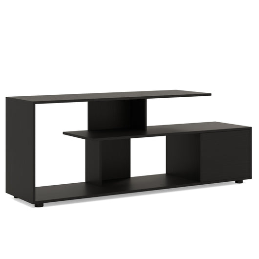 Supporto per TV con ripiani di stoccaggio e armadietto-Console media a 3 ripiani asimmetrici per soggiorno Nero