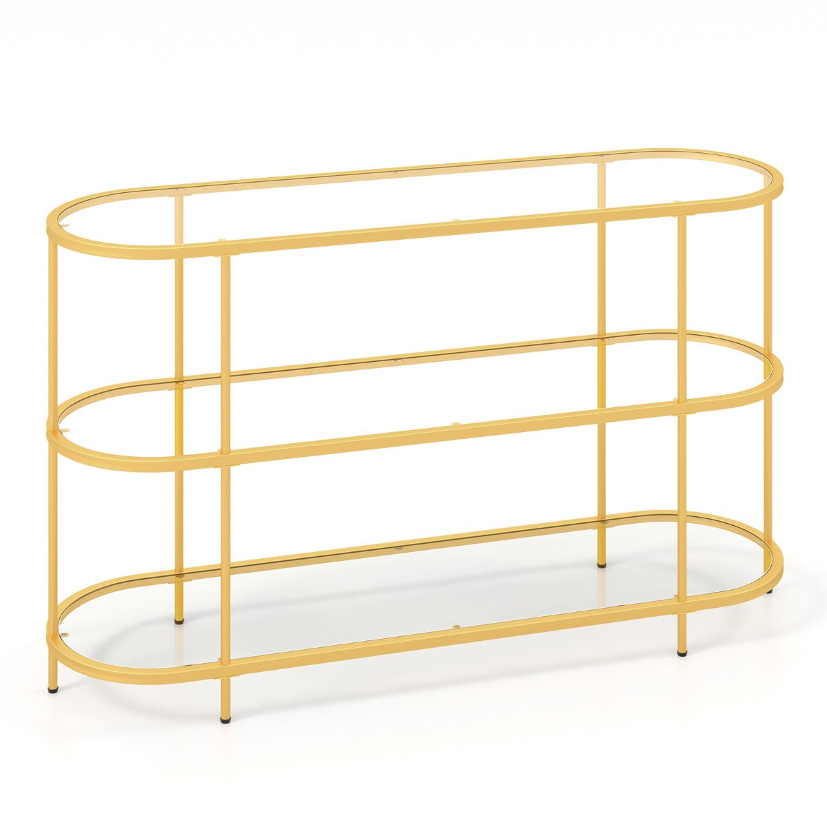 Supporto per TV a 3 ripiani con mensole in vetro temperato-Centro di intrattenimento moderno per soggiorno Oro