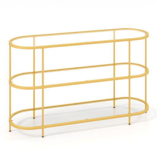 Supporto per TV a 3 ripiani con mensole in vetro temperato-Centro di intrattenimento moderno per soggiorno Oro