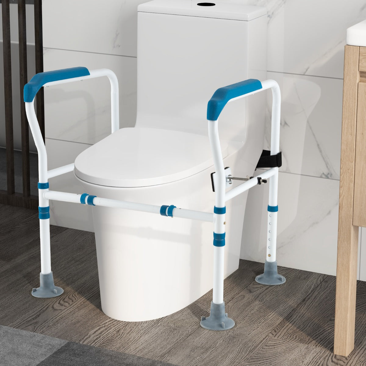 Supporto per WC bagno per anziani regolabile in altezza e larghezza, Supporto per gabinetto per anziani disabili Blu-Salute e bellezza