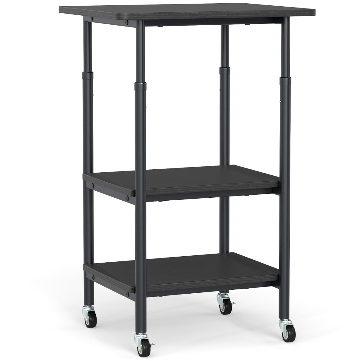 Carrello stampante a con ripiani di stoccaggio e ruote con blocco-Scaffale di stoccaggio mobile per scanner e fax Nero