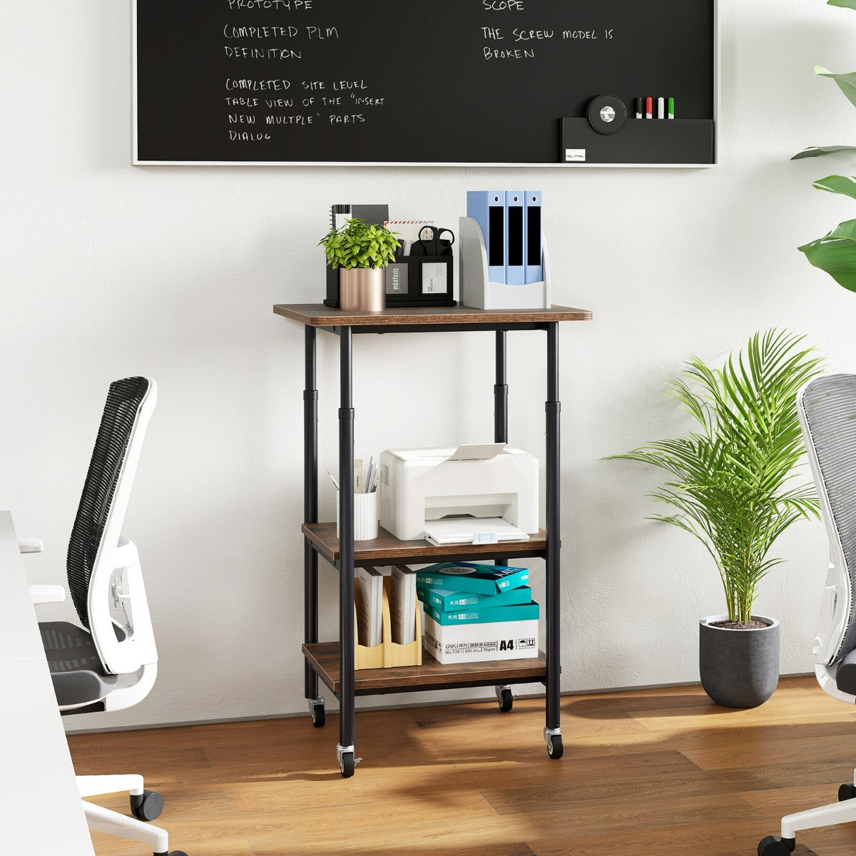 Carrello stampante a con ripiani di stoccaggio e ruote con blocco-Scaffale di stoccaggio mobile per scanner e fax Marrone