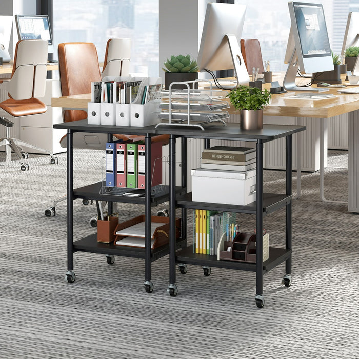 Carrello stampante a con ripiani di stoccaggio e ruote con blocco-Scaffale di stoccaggio mobile per scanner e fax Nero