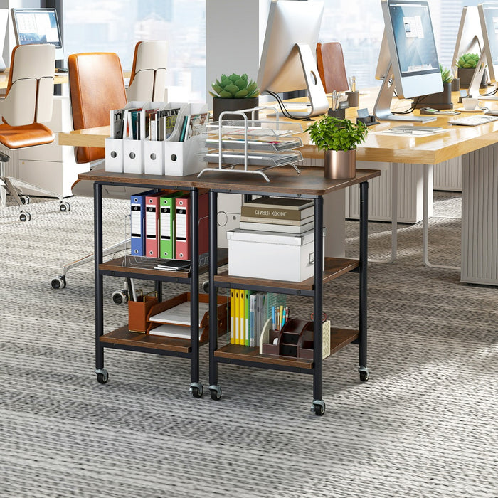 Carrello stampante a con ripiani di stoccaggio e ruote con blocco-Scaffale di stoccaggio mobile per scanner e fax Marrone