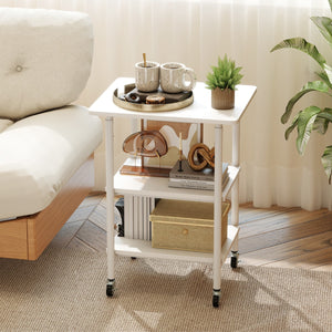 Carrello stampante a con ripiani di stoccaggio e ruote con blocco-Scaffale di stoccaggio mobile per scanner e fax Bianco