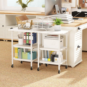 Carrello stampante a con ripiani di stoccaggio e ruote con blocco-Scaffale di stoccaggio mobile per scanner e fax Bianco