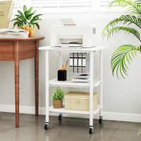 Carrello stampante a con ripiani di stoccaggio e ruote con blocco-Scaffale di stoccaggio mobile per scanner e fax Bianco