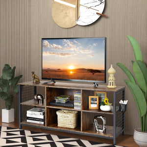 Supporto TV industriale con cesto portaoggetti 2 fori per la gestione dei cavi-Tavolo multimediale a 3 ripiani Marrone