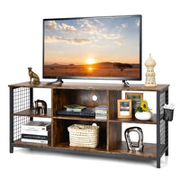 Supporto TV industriale con cesto portaoggetti 2 fori per la gestione dei cavi-Tavolo multimediale a 3 ripiani Marrone