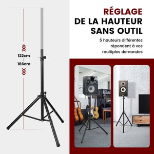 Supporti per casse DJ PA pieghevoli regolabili in altezza su 5 livelli struttura metallica inserto compatibile 35 mm nero 20_0007408