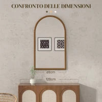Specchio da Parete ad Arco 110x65cm con Cornice in Legno per Camera e Ingresso, Marrone Scuro