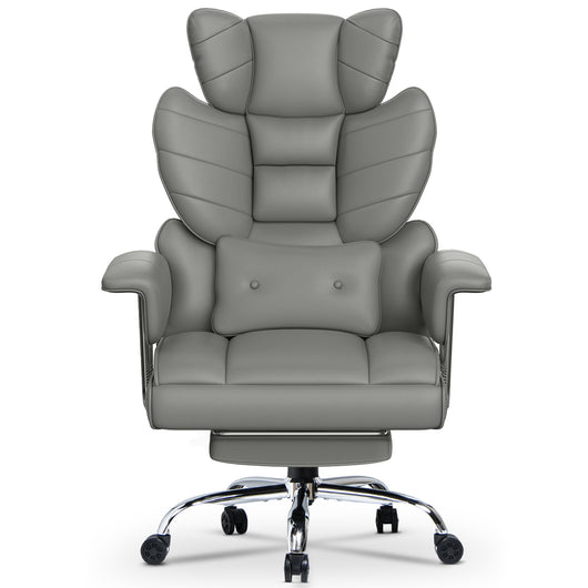 Sedia da ufficio con Poggiapiedi Telescopico - RATTANTREE - Sedia Presidenziale da Ufficio Poltrona - Pelle PU - Grigio