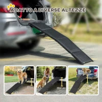 Rampa per Cani Pieghevole con Superficie Antiscivolo in MDF e Alluminio, 158x43.5x2.5 cm, Nero