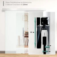 Porta Scorrevole Interna in Vetro Smerigliato con Binario B1 e Maniglia per Bagno Cucina Studio Vetro 205x 102.5x 0,8cm