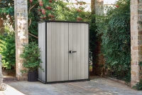 Porta Attrezzi da Giardino High Store+, 1400L, Effetto Legno Spazzolato, Grigio, 140x73,6x170,4H cm