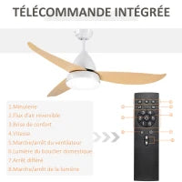 Ventilatore da Soffitto Reversibile con Luce LED, 6 Velocità, Silenzioso, Telecomando, Diametro 122 cm, Bianco