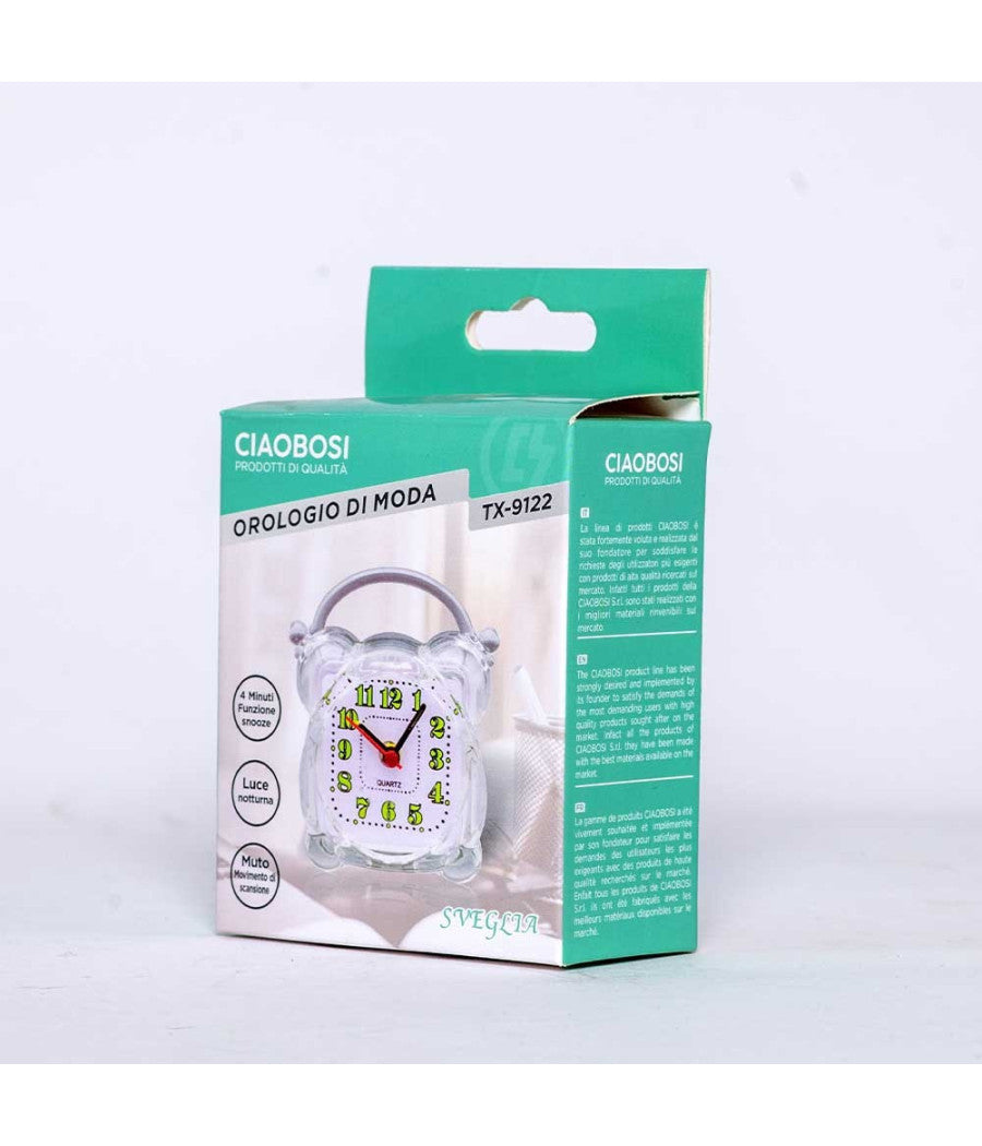 Sveglia Analogica Orologio Alarm Clock Luce Notturna Funzione Muto Tavolo Tx-9122         