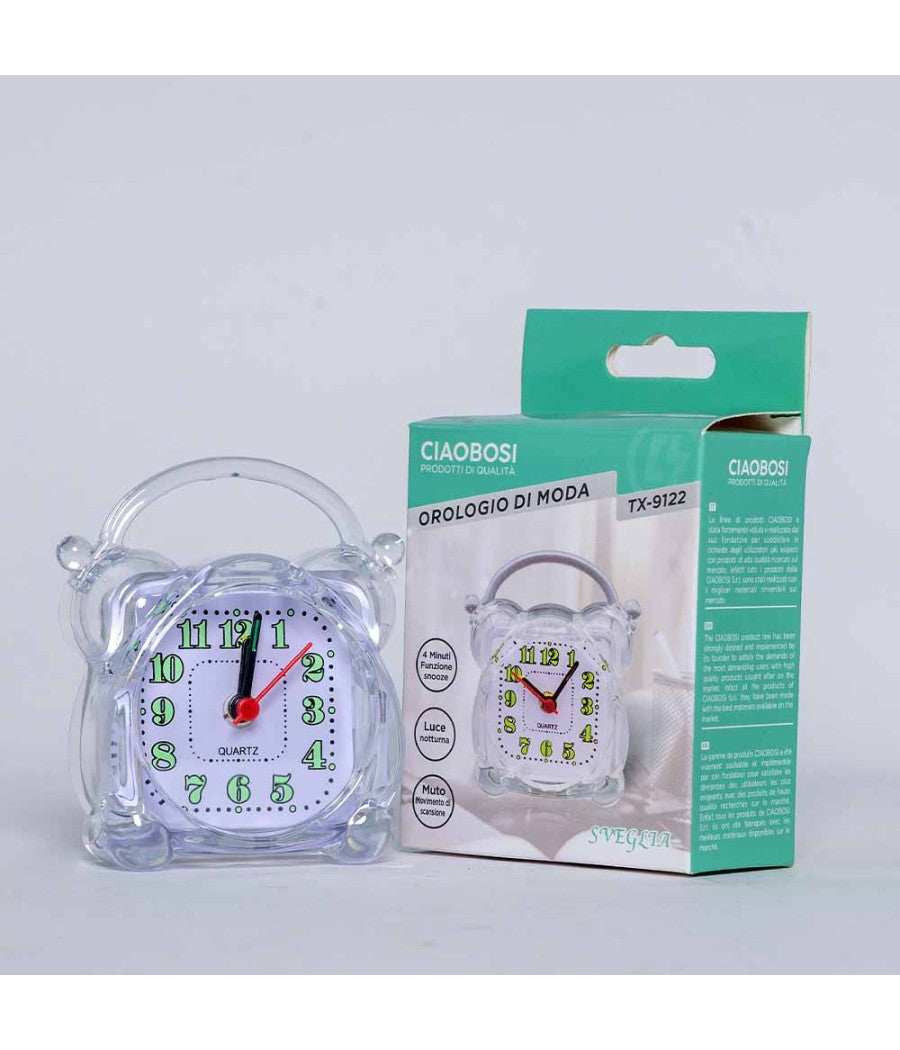 Sveglia Analogica Orologio Alarm Clock Luce Notturna Funzione Muto Tavolo Tx-9122         
