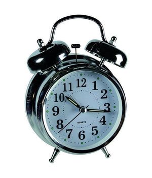 Sveglia In Metallo Cromato Orologio Analogico A Batteria Da Tavolo 18 X 12 Cm         