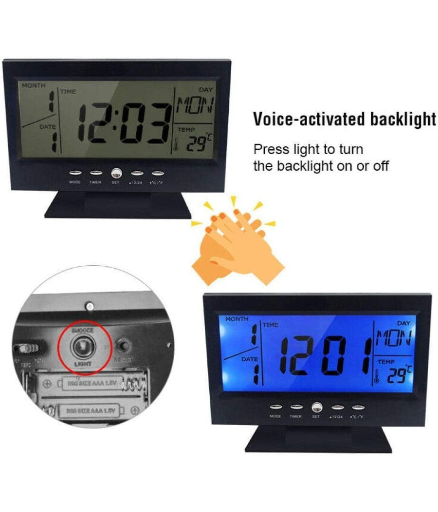 Sveglia Orologio Da Tavolo Ampio Display Lcd Retro Illuminato A Led         