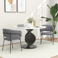 Set di 2 Sedie da Pranzo Gambe in Acciaio, Seduta Imbottita in Tessuto Effetto Lino, Grigio