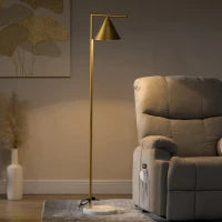 Lampada da Terra per Salotto in Acciaio con Paralume Conico Orientabile e Base in Marmo 40W, 35 x 26 x 153 cm, Oro