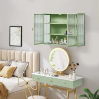 Credenza Moderna Ripostiglio a Due Ante con Vetrina e Ripiani a Tre Livelli per Ingresso, Soggiorno, Bagno e Sala da Pranzo, Verde