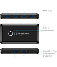 Switch Box Usb 2.0 Hub 2 Ingressi 4 Uscite Per Condividere 2 Pc Computer Q-u100         