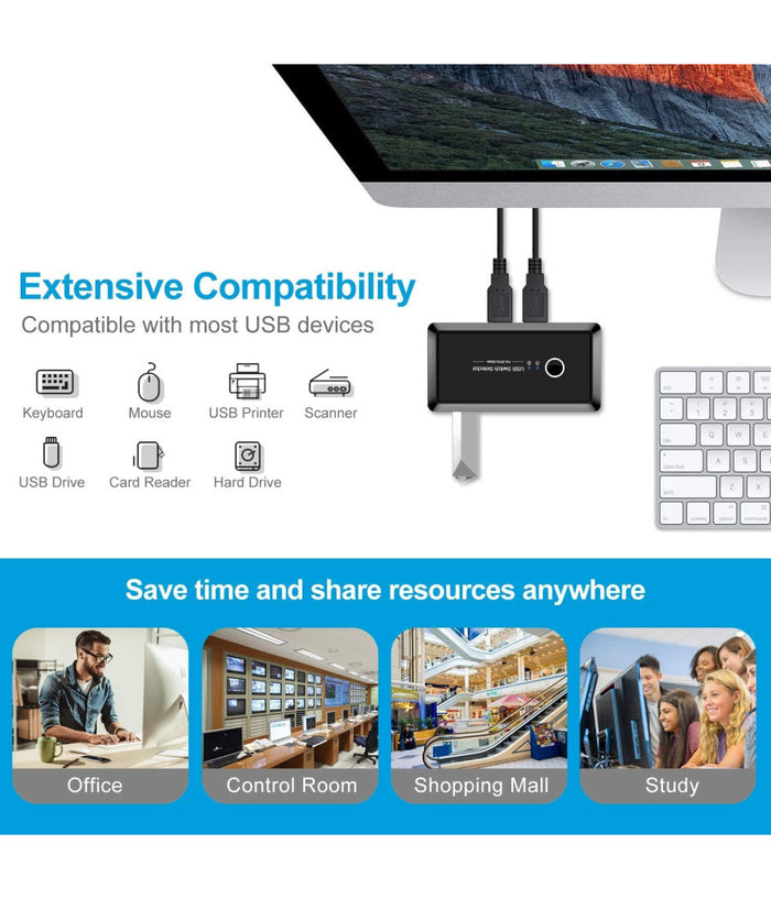 Switch Box Usb 2.0 Hub 2 Ingressi 4 Uscite Per Condividere 2 Pc Computer Q-u100         