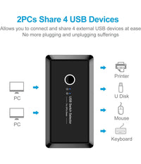 Switch Box Usb 2.0 Hub 2 Ingressi 4 Uscite Per Condividere 2 Pc Computer Q-u100         