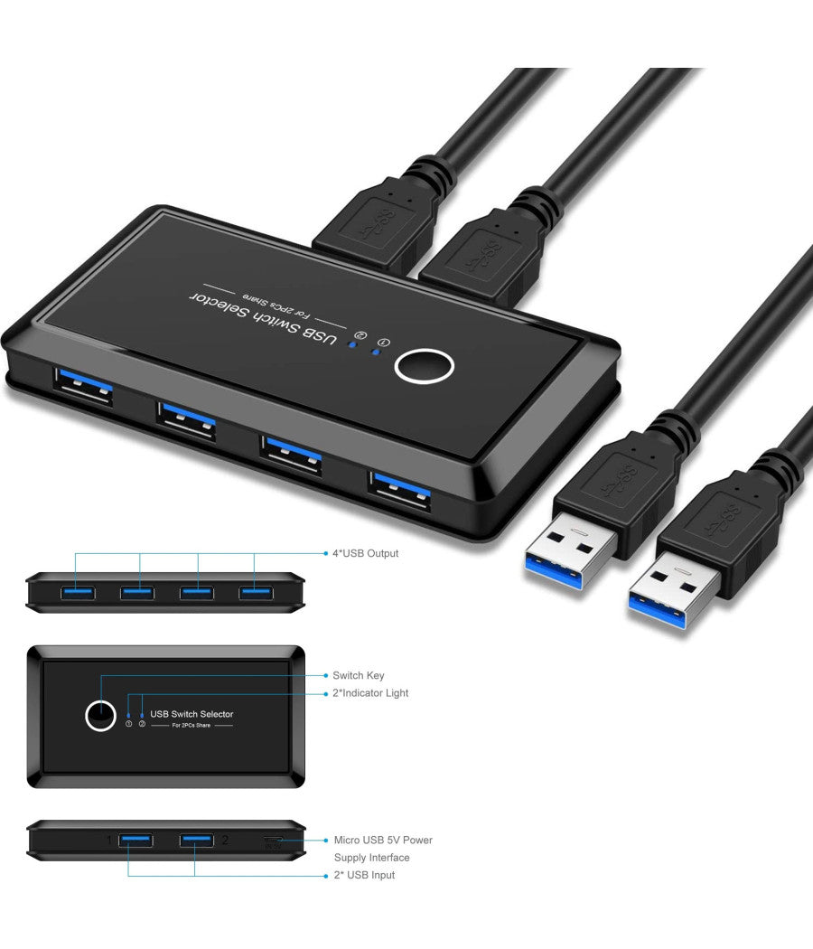 Switch Box Usb 2.0 Hub 2 Ingressi 4 Uscite Per Condividere 2 Pc Computer Q-u100         