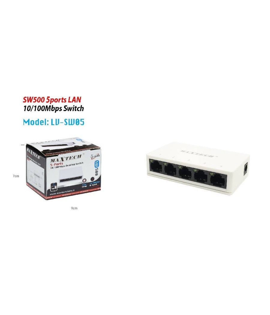 Switch Desktop 5 Porte Lan Sw500 10/100mbps Facile Installazione Maxtech Lv-sw05         
