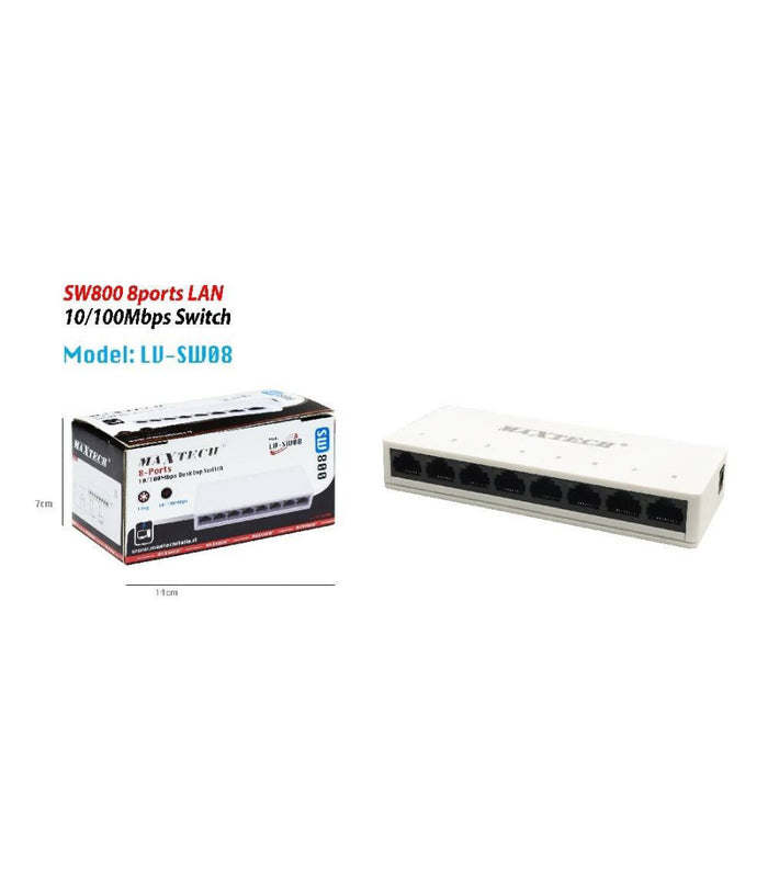 Switch Desktop 8 Porte Lan 10/100mbps Sw800 Facile Installazione Maxtech Lv-sw08         