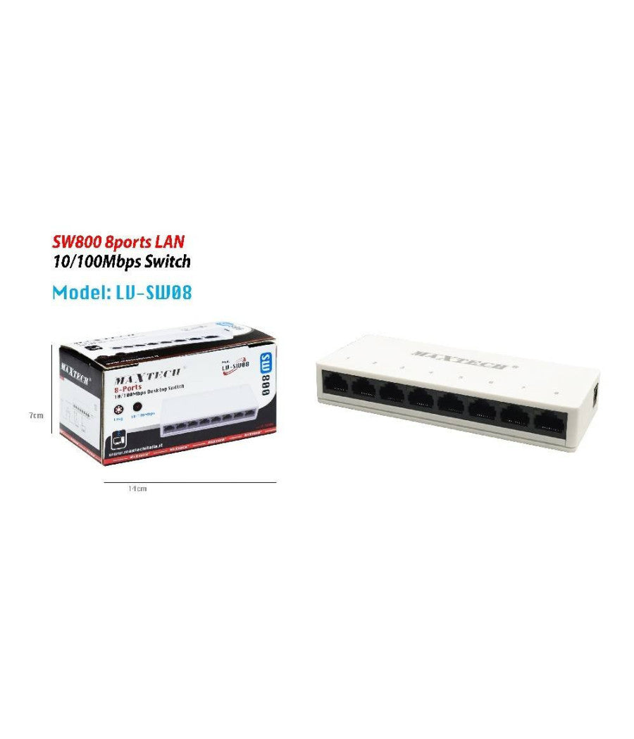 Switch Desktop 8 Porte Lan 10/100mbps Sw800 Facile Installazione Maxtech Lv-sw08         