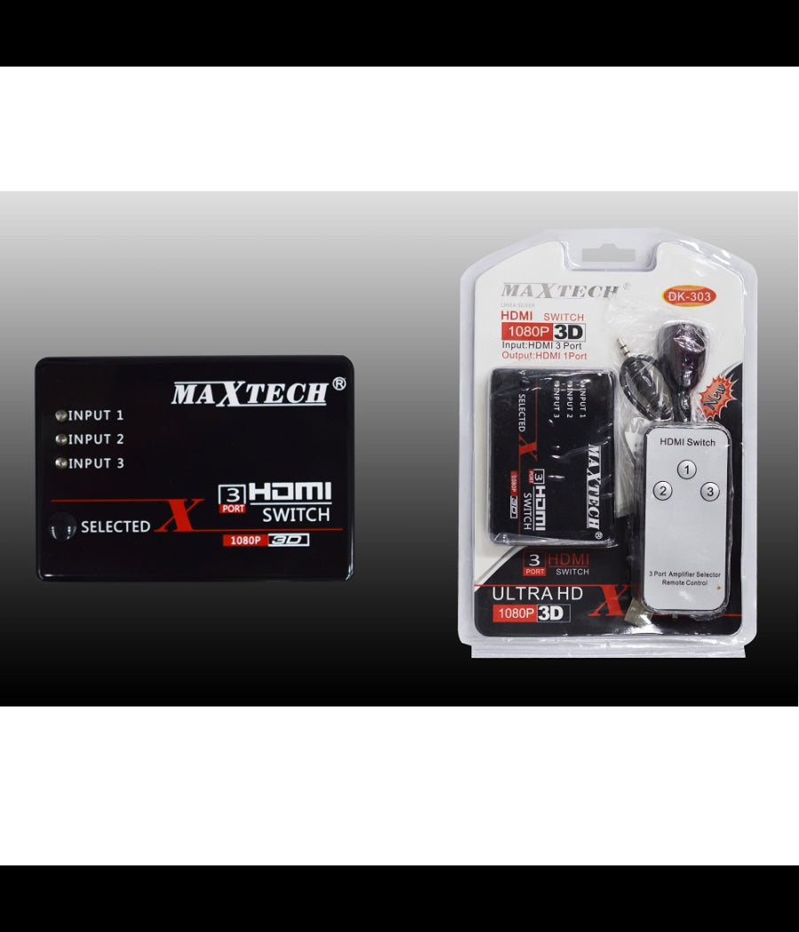 Switch Hdmi 3d 3 Ingressi 1080p Con Telecomando Per Tv Ps3 Xbox Dvd Maxtech Dk-303         