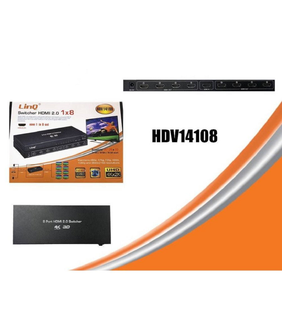 Switch Switcher Hdmi 2.0 1x8 Porte Hdmi Uhd Supporto 4k 2k 3d Splitter Hdv14108         