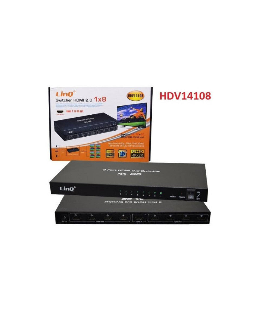 Switch Switcher Hdmi 2.0 1x8 Porte Hdmi Uhd Supporto 4k 2k 3d Splitter Hdv14108         