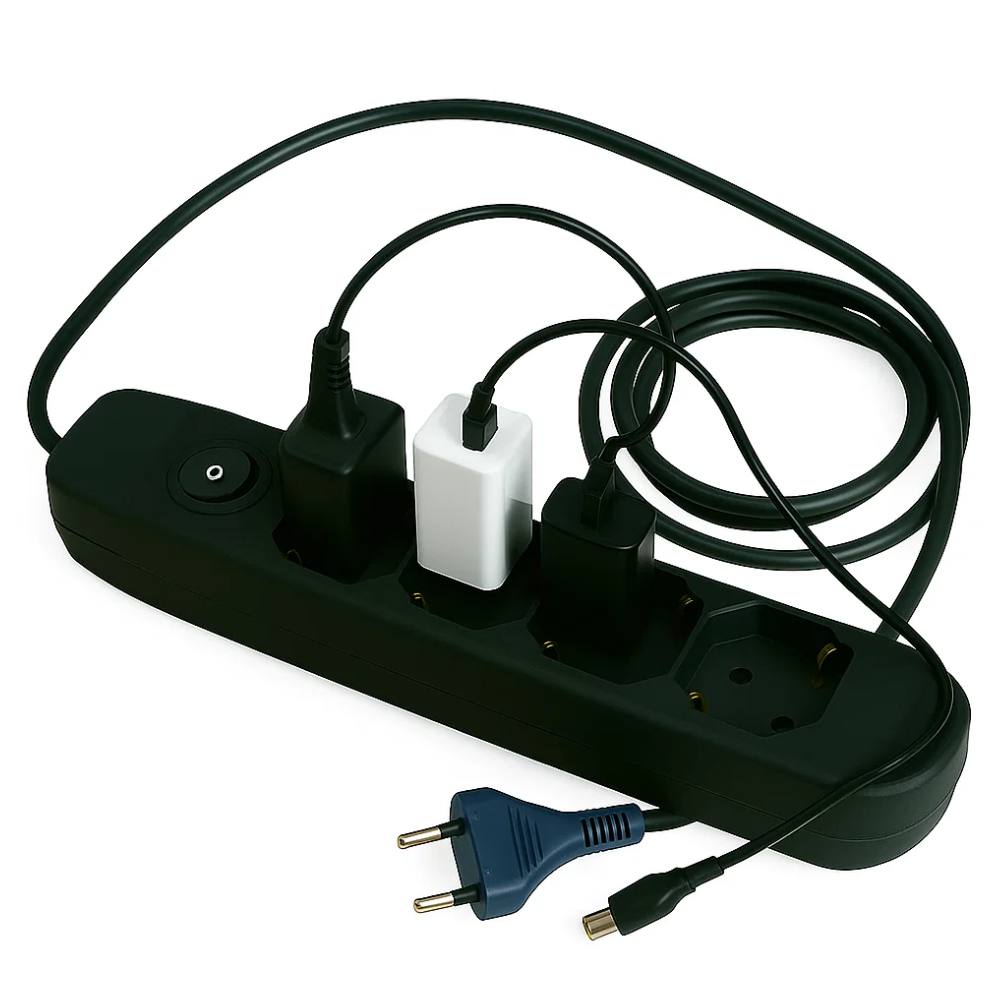 Ecova 30097x multipresa 4 uscite universali 10/16a con interruttore cavo 1,5m nero