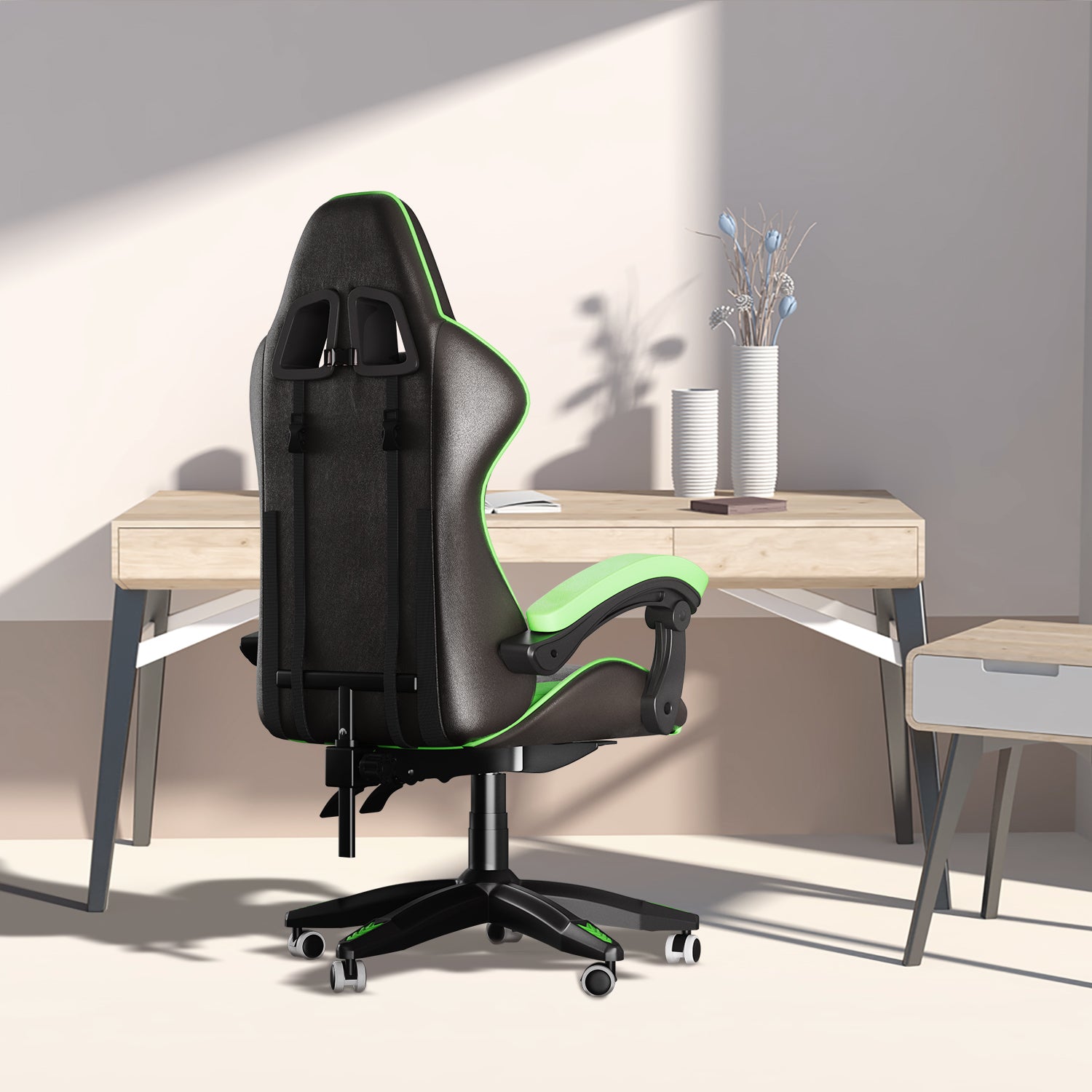 Sedia gaming Verde - Poltrona Racing - RATTANTREE - Schienale Reclinabile, Altezza Regolabile, 360 Gradi Direzionale
